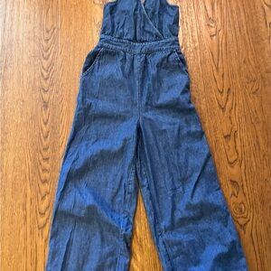 American Eagle Outfitters Dark Blue Denim Wide-Leg Jumpsuit
